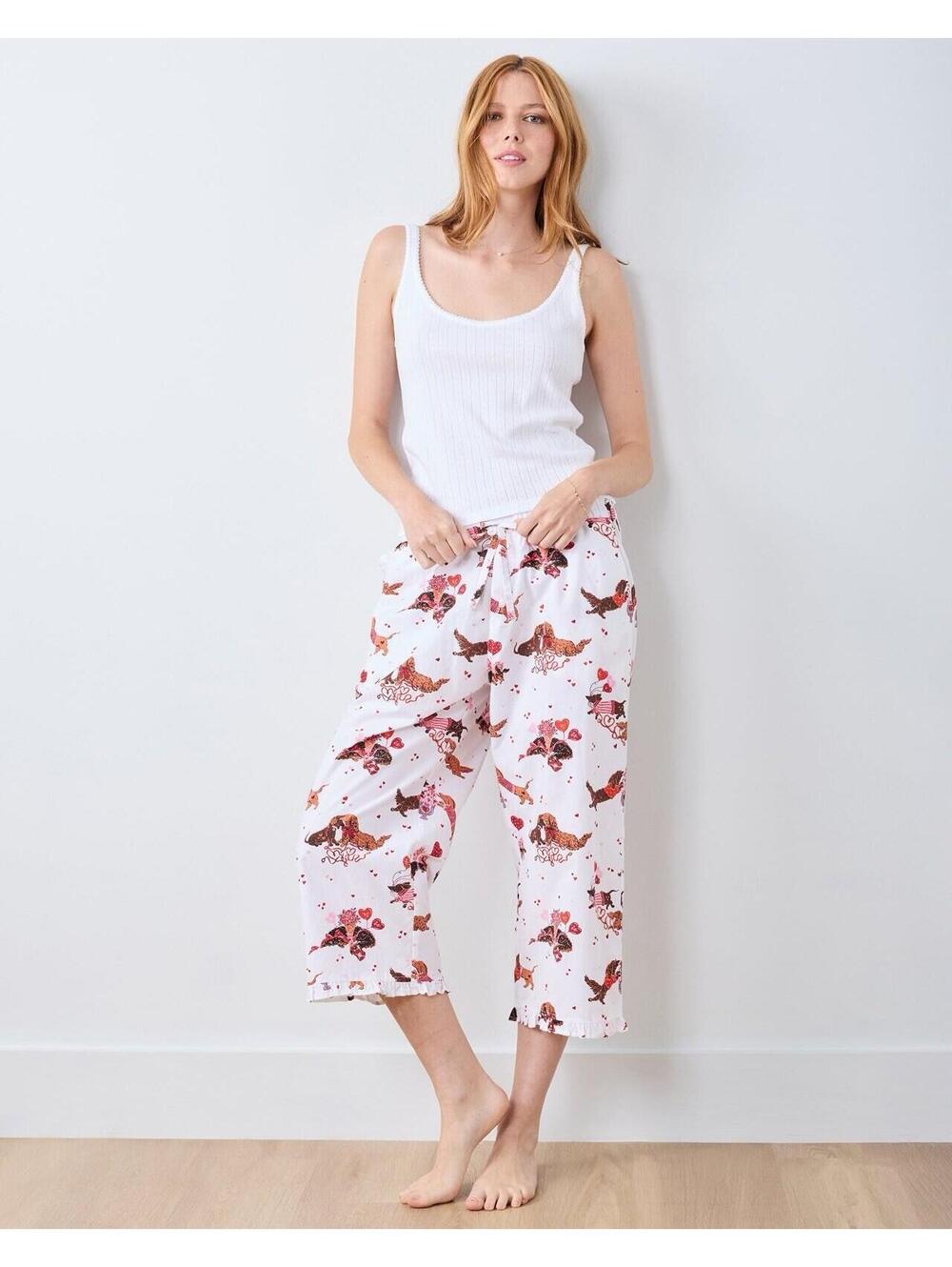 Printfresh Pajama Pants Dachshund Date Size Medium Organic Cotton Pink Cropped